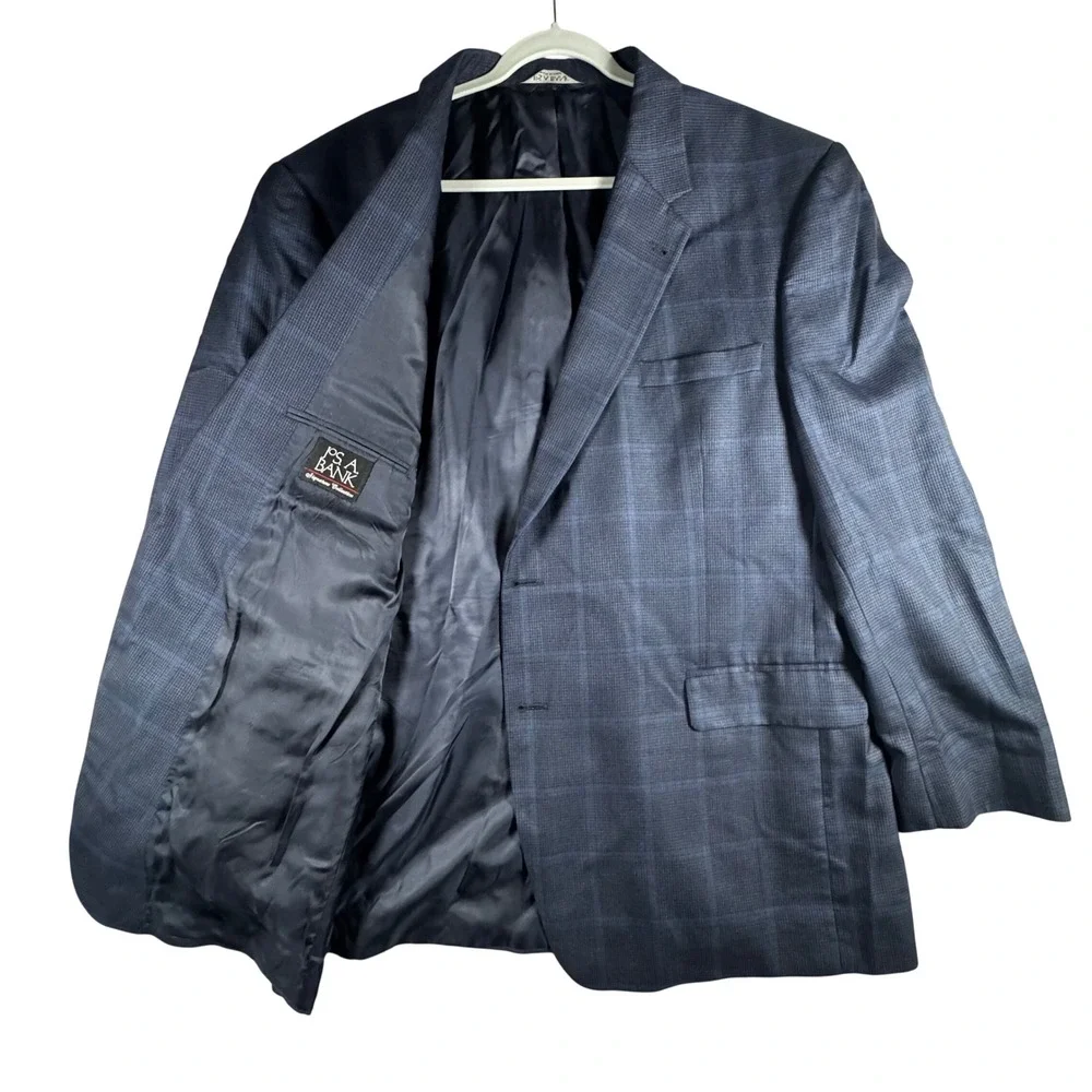 Jos A Bank Sport Coat Mens 50L Navy Blue Silk Wool Houndstooth Blazer